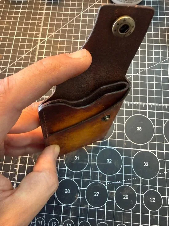 Handcrafted Full Grain Leather Minimalist Card Holder Wallet with Snap Flap - Picture 3 of 5